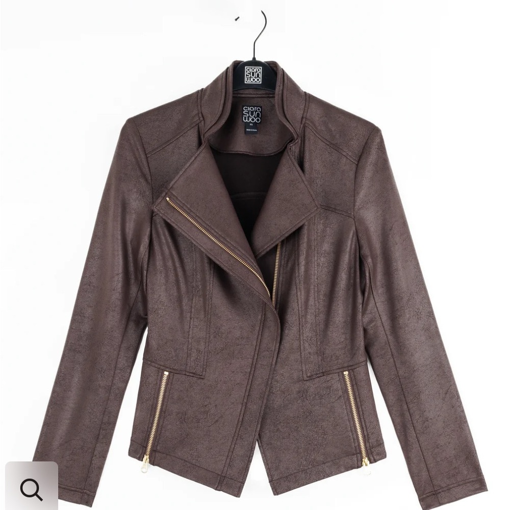 CLARA SUNWOO SIGNATURE LIQUID LEATHER JACKET - Brown